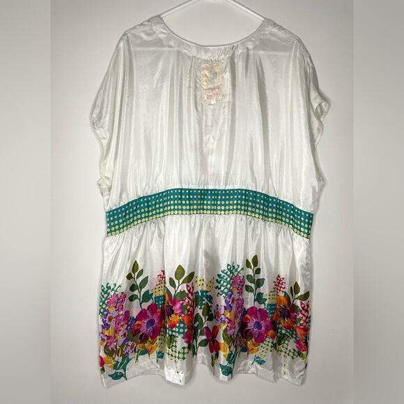 NWT New Johnny Was Silk Floral Print Button Down Cap Sleeve Tunic Top Size 2X - Picture 6 of 6